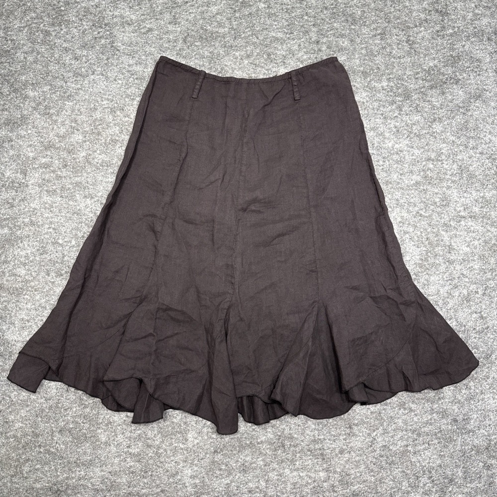 Puro Lino linen flax skirt women's medium ruffle tulip trumpet lagenlook boho